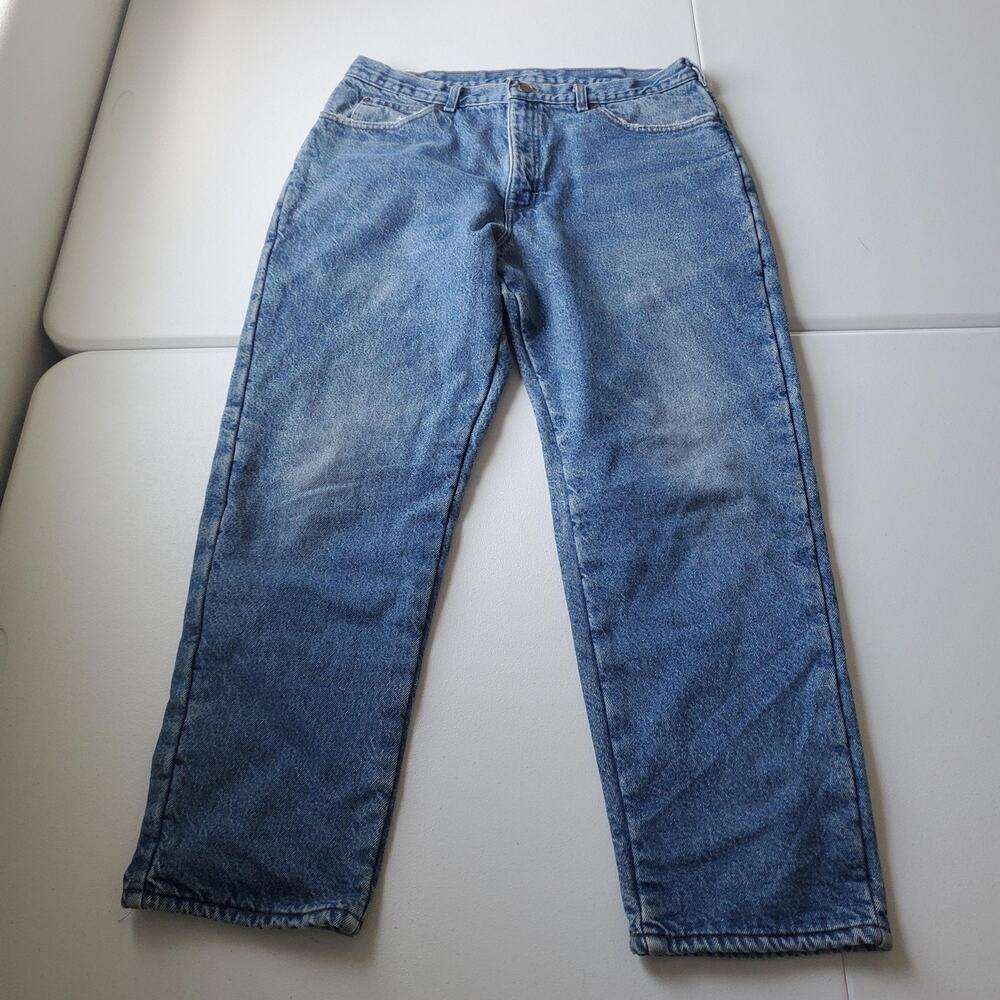 L.L.Bean Jeans Mens 34x28 Blue Fleece Lined Insulated Relaxed Straight Winter